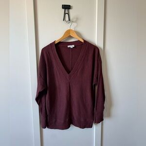 Evereve Pullover Sweater  Womens Medium Red V Neck Lightweight Textured Snaps